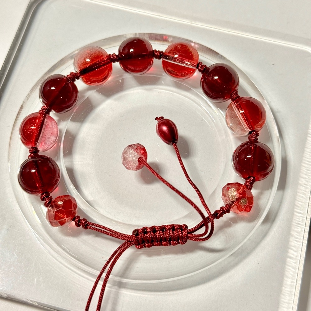 Handmade woven string braided bracelet red crystal glass bead friendship jewelry